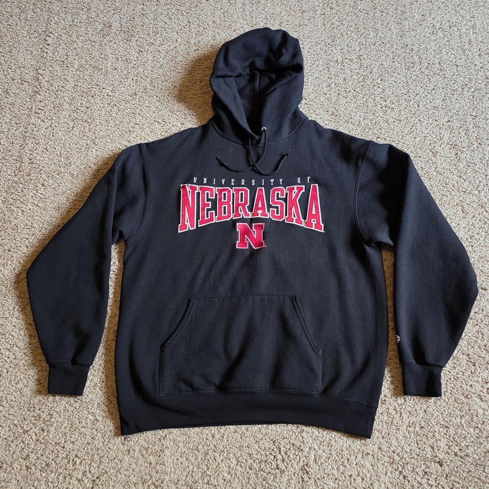 Nebraska Cornhuskers Hoodie Mens Large Black NCAA Football University Champion‎